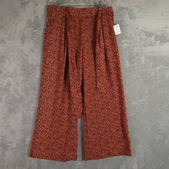 Halogen Womens Gauchos Pants Brown Black Leopard Mid Rise Elastic Waist S‎ New - Picture 1 of 11